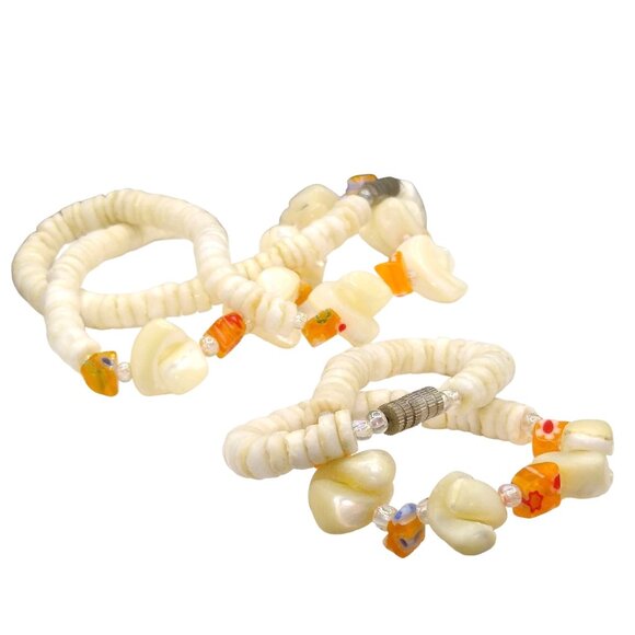 Vintage Heishi Beads Necklace and Bracelet with Mother of Pearl Nuggets and Mill - Picture 4 of 5